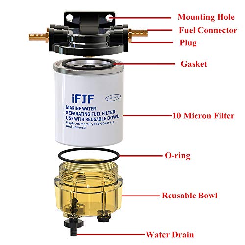 Ifjf 35-60494-1 Fuel Water Separating Filter 3/8 Inch Npt Port For Outboard Motor Mercury 35-60494-1 S3213 S3214 B32013 18-7932-1 18-7922 18-7932 18-7928-1 18-7928 18-7919 10 Micron Marine 35-809097 #TOP3