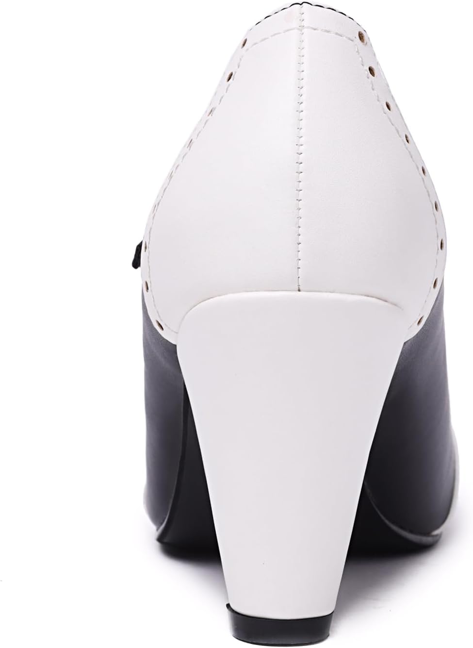 Elerhythm Women's Two Tone Mary Jane Classic and Retro 1920s Pump Heels Oxford Pattern 1950s Vintage Round Closed Toe Ankle Strap Dress Shoes