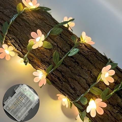 Vine Lights -Flower String Lights Tiny Leaf Ivy String Lights with 30 Cherry Blossom Lights Battery Powered Waterproof Fairy Light Indoor Outdoor for Bedroom Party Garden Wall Décor St. Patrick's Day Cover