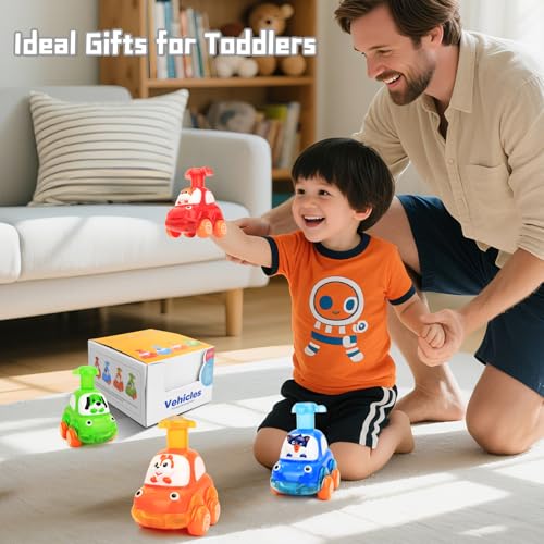 Baby Car Toys for One Year Old Boy Birthday Gift, Push and Go Cars for Toddlers 1-3 Newborn Infant 4pcs Vehicles Set for Kid 12-18 Months Toddler Toys First Birthday Gifts for 1-3 Year Old Boys Girls
