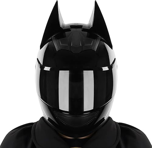 Casco de Motocicleta Caballero con Orejas de Gato de Cara Completa Certificado DOT, Cascos de Motocicleta Abatibles de Personalidad Genial para