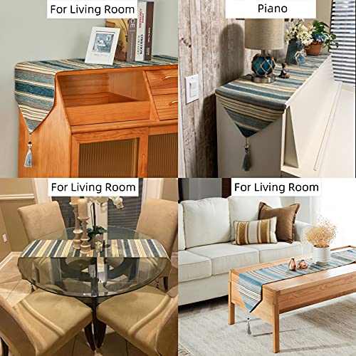 Top Finel Table Runner 72 Inches Long，Striped Boho Table Runner With Tassels，Table Runner Farmhouse Style For Holiday Birthday Party Dining Decorations, Teal #TOP4