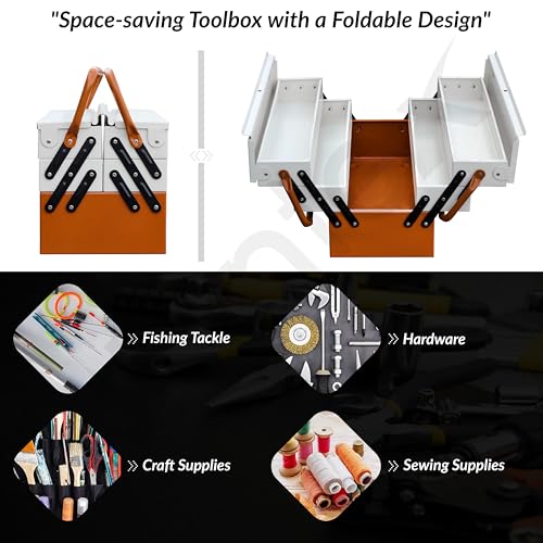 Image of Plantex Tool Box Empty /18 inch Metal Tool Organizer 5- Compartments Metal Tool Boxs /Empty Tool Boxs /Tools Organizer Box - (Brown & Ivory)