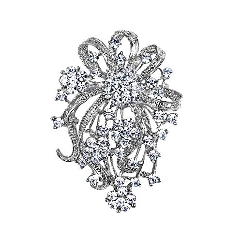 EVER FAITH Broche Délicat Femme Forme Fleur Fastueux Cristal Strass Accessoire Cadeau Ton d'argent Clair Cover