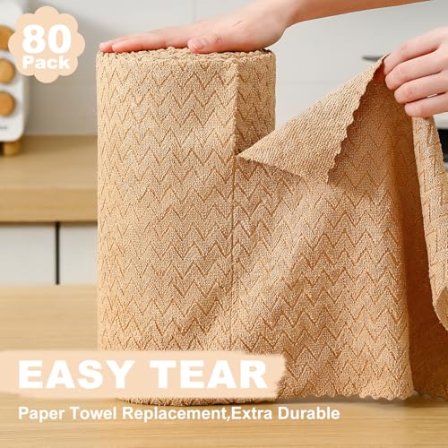 Image of 80 Pack Microfiber Cleaning Cloth Roll Reusable Paper Towels 12 inchx12 inch Tear Away Cloth,Absorbent Dish Rags for House Kitchen,Wash Cloths,Lint Free Rags for Window Cars Cleaning Supplies
