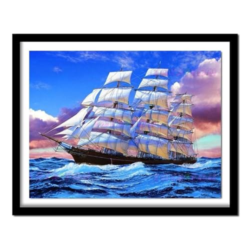 Diamond painting voilier de mer 5D grand format 100x150cm avec strass carrés