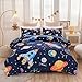 Aimuan Twin Comforter Set Kids Space Rocket Bedding Set Super Soft & Cute Aliens UFO Printed for Teen Boys Girls (Navy, Twin)