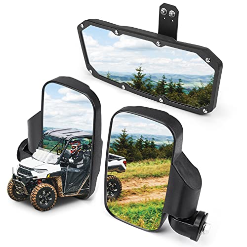 KEMIMOTO UTV Side Mirrors And Center Mirror Set Compatible With Polaris Ranger 500 900 1000 XP Defender w/Pro-Fit Profiled Tube UTV Rearview Mirrors Rear View Mirror Accessories