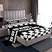 Castle Fairy Geometry Bed Sheet Queen Set Black and White Sheets Sets Adults Bedroom Decor Racing Car Microfiber Bedding with Flat,Fitted Sheet,2 Pillow Cases Grid 01 QUEEN (W60*L80*H16')