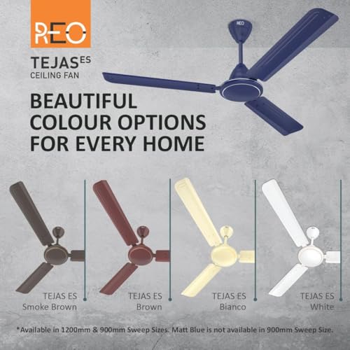 Image of REO Tejas 1200mm ES Ceiling Fan | High Speed, High Air Delivery | Strong & Powerful Copper motor, Air Delivery: 218 m /min, RPM: 370, 2 Year Warranty | (Pack of 1, Matt Blue)