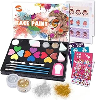Face Paint Kit for Kids 14 Colors Washable Face Painting Palette Non Toxic with Hair dye cream Stencils Glitters Brushes Sponges for Party Cosplay Christmas Makeup Body Festive Face Paint Kids