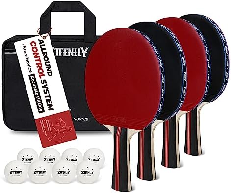 ZTTENLLY Ping Pong Paddles Set of 2 or 4 with Balls & Storage Case | Better Control | Sticky Inverted Rubber | Table Tennis Paddles Set for Indoor & Outdoor Games