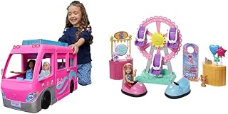 Barbie Camper | DreamCamper Vehicle Playset | 60+ Barbie Accessories and Furniture Pieces & Club Chelsea Doll and Carnival Playset, 6-Inch Doll, Fashion and Accessories, Ferris Wheel, Bumper Cars