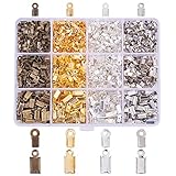 Kit de accesorios de joyería: incluye extremos de cordón plegables de hierro, 4 colores surtidos, bronce antiguo, dorado, plateados, color de metal.