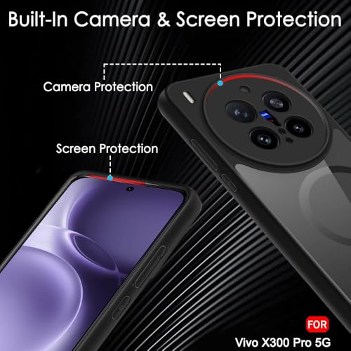 Image of TheGiftKart Hybrid Shockproof Back Cover Case for Vivo X300 Pro 5G Compatible with MagSafe | Hard Back Cover Case for Vivo X300 Pro 5G (PC & TPU, Translucent Smoke Matte Back, Black Sides)