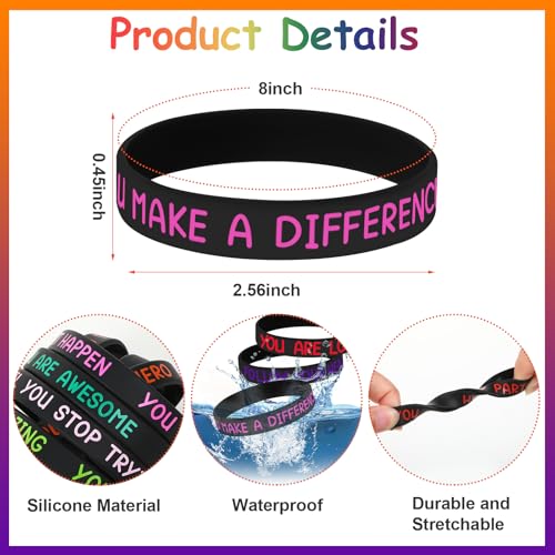 Image of JUNEBRUSHS 64pcs Motivational Silicone Bracelets Bulk Black Colored