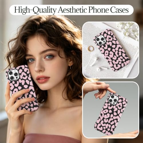Compatible with iPhone 16 PRO MAX Case Vintage Leopard Print Design Soft TPU and Silicone Phone Case Double Shockproof Protective Cover Fashion Aesthetic Cute Design for iPhone 16 PRO MAX-Pink Black by Turenature - Used condition - Image 6