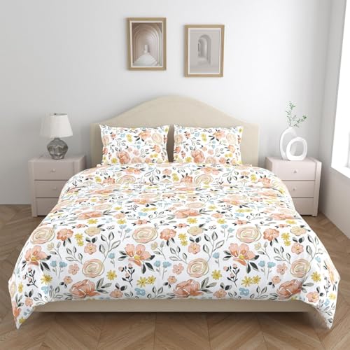 Image of haus & kinder Bed Sheet Double Bed 144 TC Pure Cotton Bedsheet for Double Bed Queen Size 100% Cotton Bedsheet Bedding Set - 1 Bedsheet and 2 Pillow Cover Island Bloom