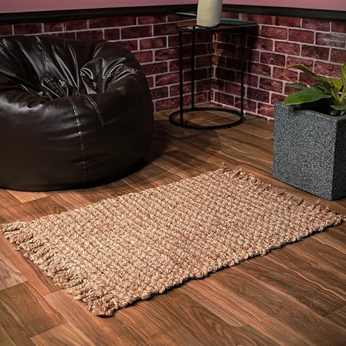 Hausattire Hand Woven Jute Rug 2'x3' - Natural,Reversible Farmhouse Boho Accent Rustic Rugs for Kitchen,Living Room,Bedroom,Entryway Rag Rug|Decorative Floor Rugs-24x36 Inches by Hausattire - Used condition - US$24.79