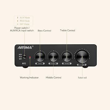 AIYIMA A01 100W +100W TPA3116 Stereo Amplifier 2.0/2.1 Channel Class D Audio Amp Receiver with 3.5mm AUX Output + DC24V Power Adapter for Home Audio Speaker