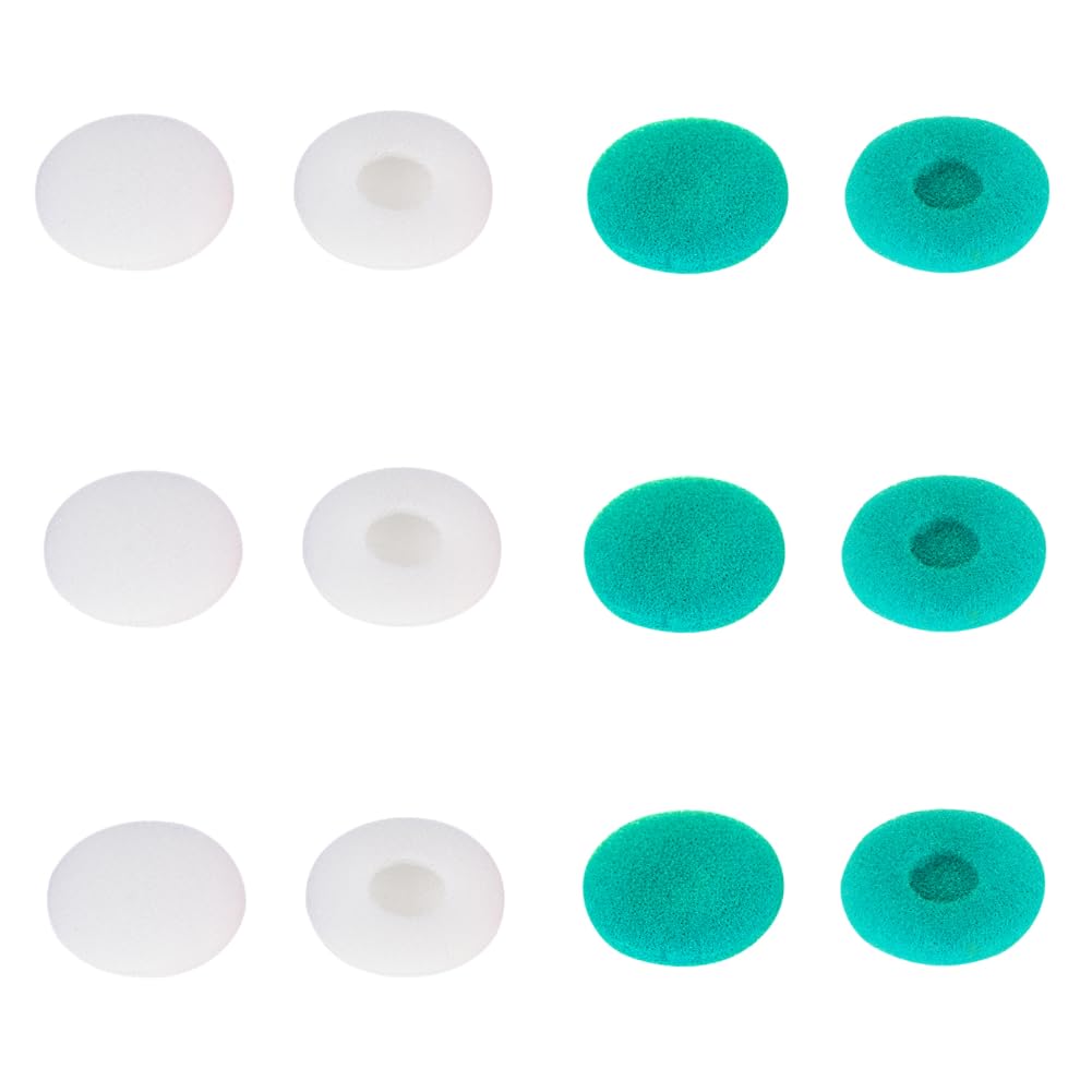 SNHTLS 6 Pairs Sponge Foam Earbuds Tips Compatible with 13mm-18mm Headphones Two Way Radio Walkie Talkie Earpiece Earbud Replacement (White+Green)