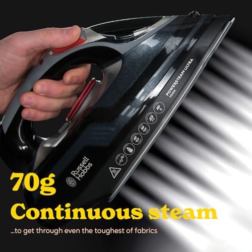Russell Hobbs Steam Iron, 3100W, 210 g and min Extra Steam Boost, 350ml | Durable Ceramic Soleplate, Convenient Self-Cleaning System, Built-In Anti-Limescale and drip stop Protection - View 6