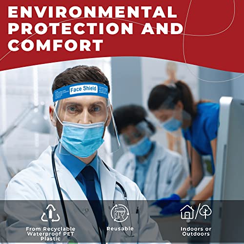 Medical Nation Face Shield | 10 Pack | Clear Plastic Face Shields For Women, Men & Kids, Anti-Fog, Lightweight Reusable Face Shield Mask, Safety Visor Cover With Comfortable Sponge & Elastic Band thumb #4