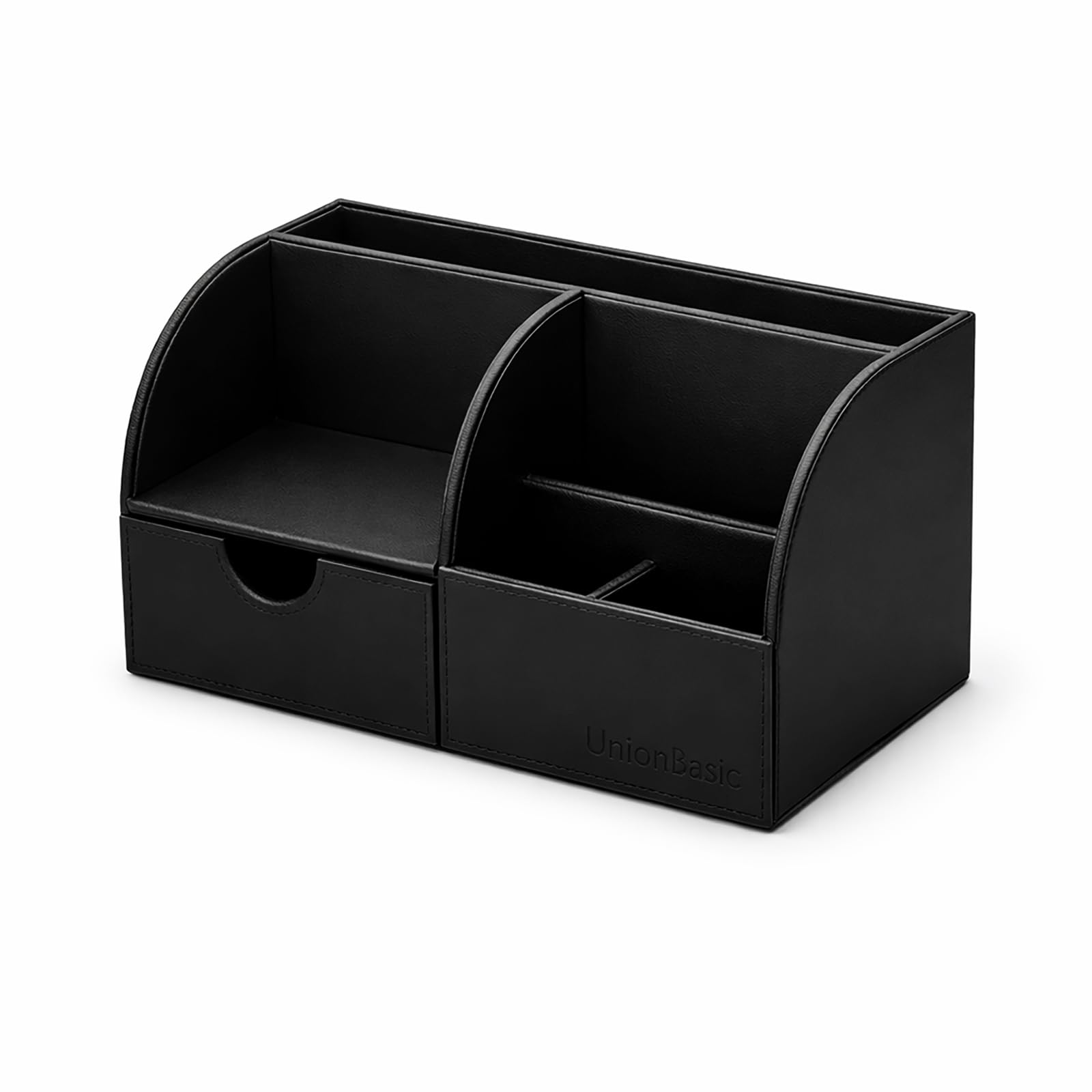 UnionBasic Organizer da scrivania, multifunzione, in pelle, portapenne, porta biglietti da visita, penne, matite, telefono cellulare, cancelleria, nero