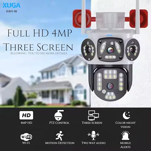Image of XUGA Cybernautt X4H-W 4MP FHD Dual Lens WiFi Outdoor CCTV Camera | PTZ | Color Night Vision | 3 View Screen | Motion Detection | Two-Way Audio| IP66 Waterproof