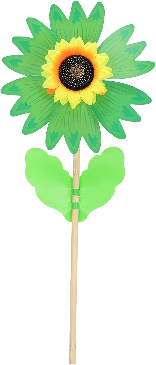 HARFINGTON Pinwheels 9.5" Wind Spinner Pure Color Sunflower Pinwheels 6 Leaves Wooden Windmill with Sunflower Wooden Sticks for Garden Yard Patio Lawn Outdoor Party Favors Gifts, Red