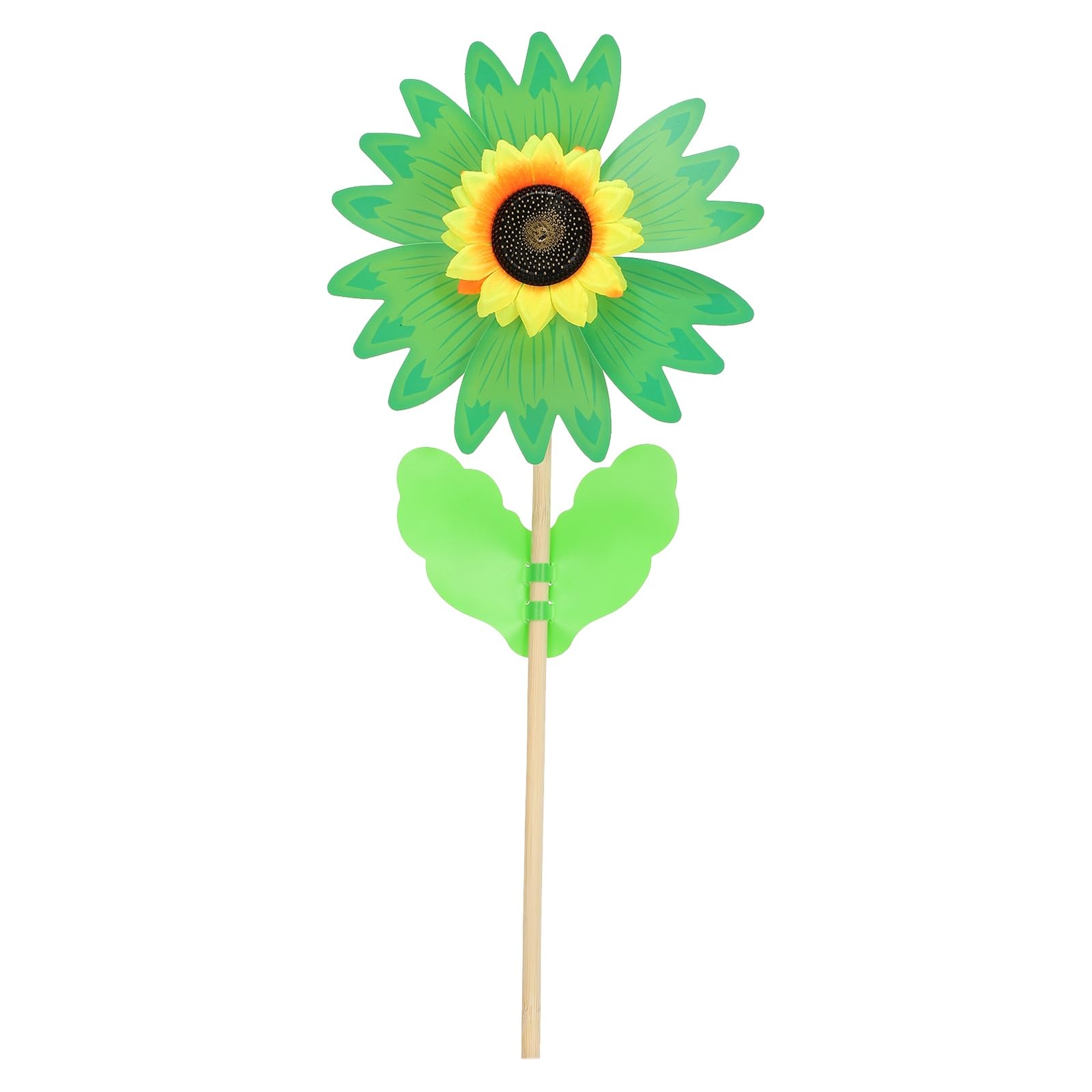 sourcing map Pinwheels 14.2" Wind Spinner Pure Color Sunflower Pinwheels 6 Leaves Wooden Windmill with Sunflower Wooden Sticks for Garden Yard Patio Lawn Outdoor Party Favors Gifts, Green
