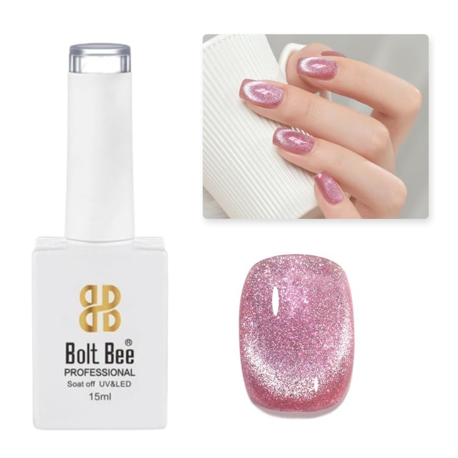 Image of Bolt Bee 9ML Pink Cat Eye Nail Gel Polish 9ml Gel Paint Soak Off UV Led | 9D Art Polish Galaxy Magnetic for Nail Designs | LED Soak Off Nail Lacquer Gel Strong Nail Art Magnet For Home Salon-(Pink)