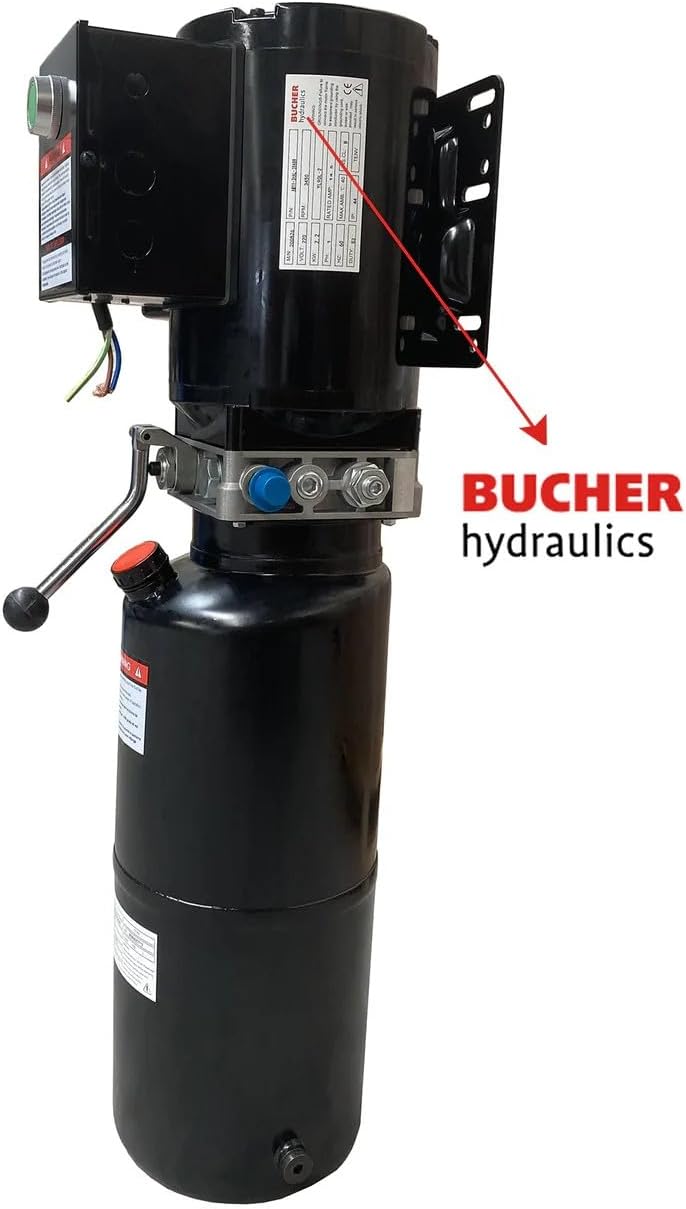 Close-up of the Bucher hydraulic power unit for the car lift