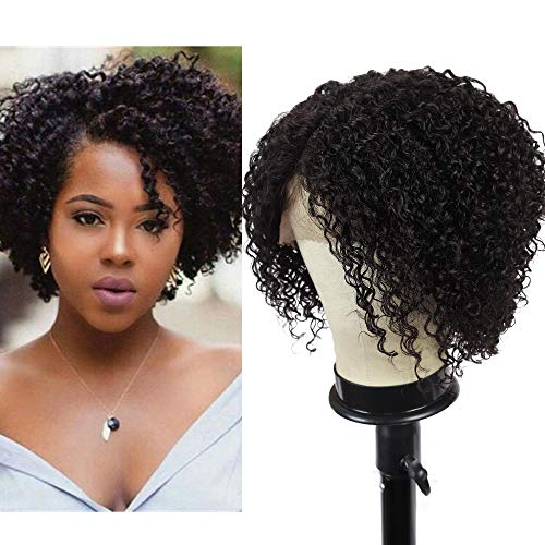 Wigenius Short Kinky Curly Human Hair Wigs L Part Lace Front Wigs For Black Women Short Curly Brazilian Human Hair Wigs With Natural Hairline (12Inch Black) #TOP5