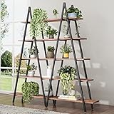 Auromie M-Shaped Ladder Bookshelf, 70.87" Open Large Plant Stand Shelf, Industrial Display Shelf with Metal Frame, Freestanding 5-Tier Storage Shelves for Bedroom Living Room Home Office, Rustic