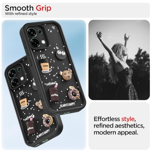 Image of Pikkme Back Cover for Oppo F31 5G / Oppo F33 5G | 3D Bear Silicone Cute & Fun Coffee Cartoon | Full Body Protection Bumper Case (Black)
