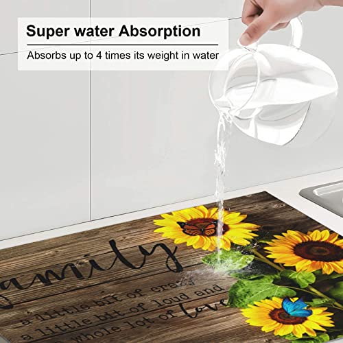 Quotes Inspiring Family Words Absorbent Dish Drying Mat Xl Kitchen Counter Microfiber Mat Vintage Butterfly Sunflowers Wooden Drying Pad Reversible Drainer Mats For Countertop Large 18 X 24 Inch #TOP5