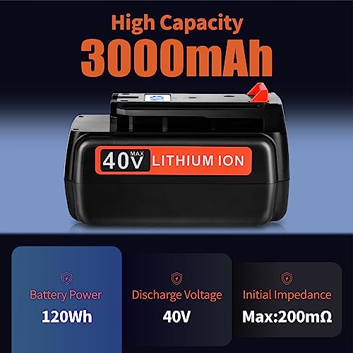 JYJZPB 40V 3.0Ah Replacement for Black and Decker 40 Volt Max Lithium Battery LBX2040 LBXR36 LBXR2036 LST540 LBX1540 LCS1240 LST136W for Black+Decker Lithium Battery