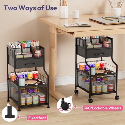 SWTYMIKI Under Desk Storage Cart- Art Storage Cart with Drawers & DIY Divider - Office Cart Organizer Under Desk Shelf, Craft Rolling Cart for Office, Craft Room & Studio Black by SWTYMIKI - Used condition - Image 3