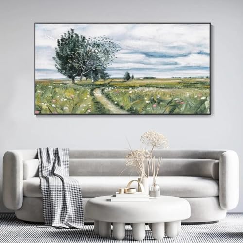 Toile peinture vert paysage abstrait plante forêt tableau de salon