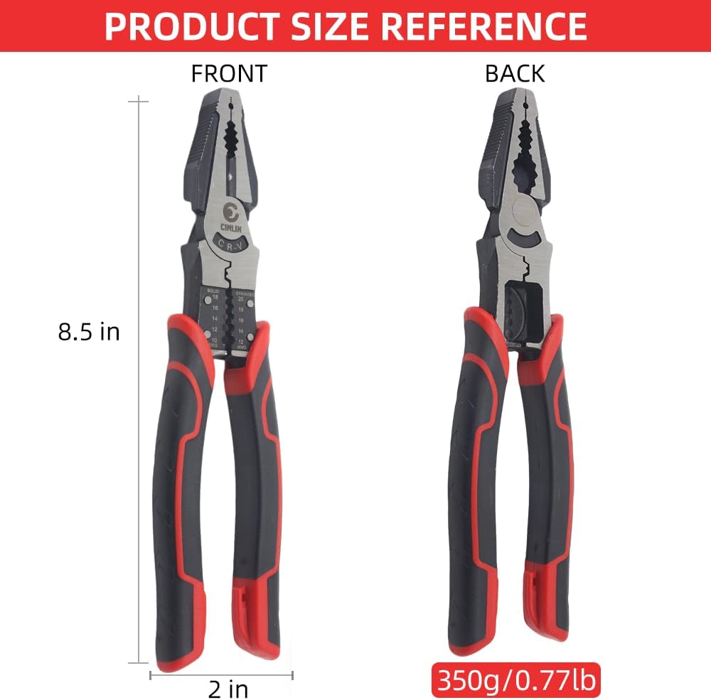 Multipurpose Linesman Pliers,8.5in,multifunction Combination Pliers with Wire Stripper/Crimper/Cutter Function, Heavy Duty Side-Cutting for Crimping, Stripping, Shearing, Screwing.6-in-1