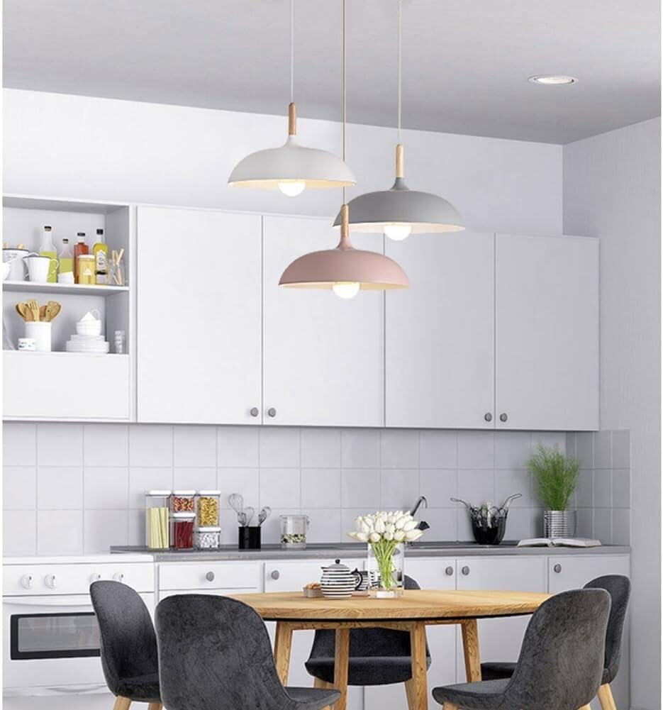 Simple Colorful Metal Wood Lighting – Aluminum Industrial Style Rustic Light, Modern Farmhouse Minimalist Lamp for Kitchen Island, Dining Room, Bedroom(Pink,Large)/Black/Small