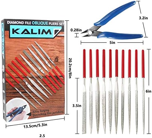 Diamond Needle File Set, 10PCS Diamond Files with 1 Wire Cutter and 1 Carrying Case, File Tools for Woodworking, Metalworking, Jewelry, Model, Hobby, etc.