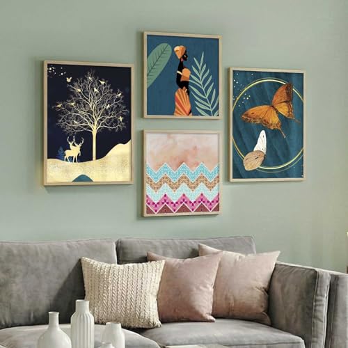 Image of kotart Paintings Modern Art Wall Decor Framed Wall Painting for Living Room, Bedroom - Framed Wall Decor Paintings with Frame - Painting for Wall Decoration Set of 4 (Art 4, Big (13x17 or 13x13 inch))