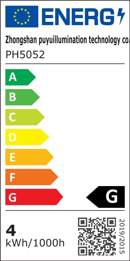 EU Energy Label for the lamp, showing energy efficiency class G.
