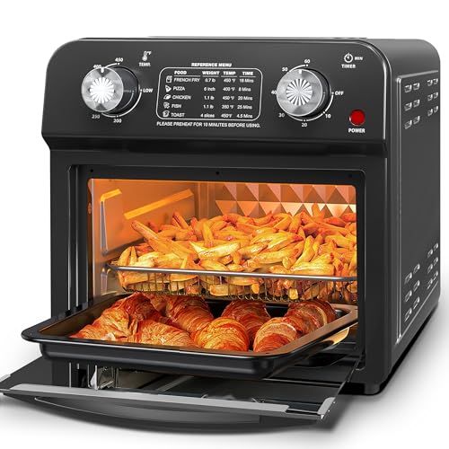 PlumChef-13-Quart-4-Slices-Air-Fryer-Convection-Toaster-Oven-with-Reference-Menus-1500W-7-in-1-Multifunction-with-Roast-Bake-Grill-Broil-Toast-Dehydrate-DefrostBlack PlumChef 13 Quart 4 Slices Air Fryer Convection Toaster Oven with Reference Menus 1500W 7 in 1 Multifunction with Roast Bake Grill Broil Toast Dehydrate DefrostBlack