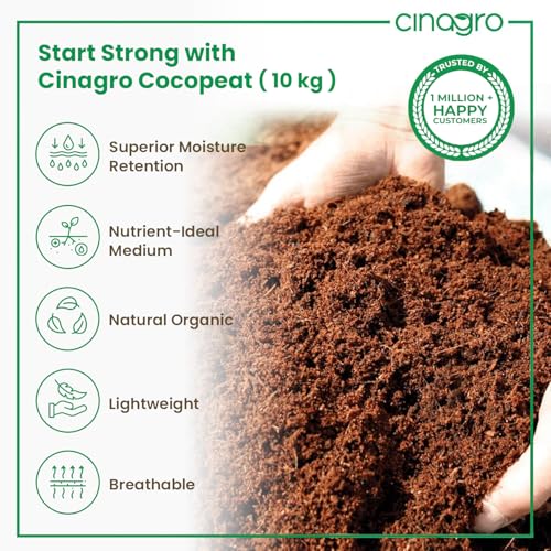Image of Cinagro 10 Kg Organic Natural Cocopeat Powder, Ready to Use Potting Soil | Pure Husk for Plants, Moisture Retention & Root Growth for Home Gardening