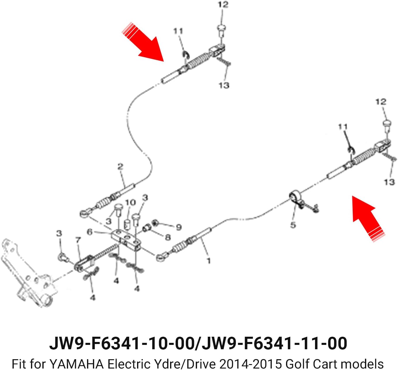 3 PCS Dual Brake Cable Kit, Stainless Steel Core Cable Applicable to Yamaha Ydre/Drive Electric Golf Cart 2014-2020 OEM#JW9-F6341-10-00/JW9-F6341-11-00, JW9-F6351-10-00/JW9-F6351-11-00