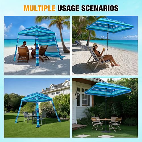 HOMEDEMO Beach Canopy UPF 50+, 6'×6', Easy Set up and Take Down Tent with Sand Pockets, Side Wall Shade Wind Waterproof for Kids, Family & Friends, Dark Blue Stripes by HOMEDEMO - Image 6