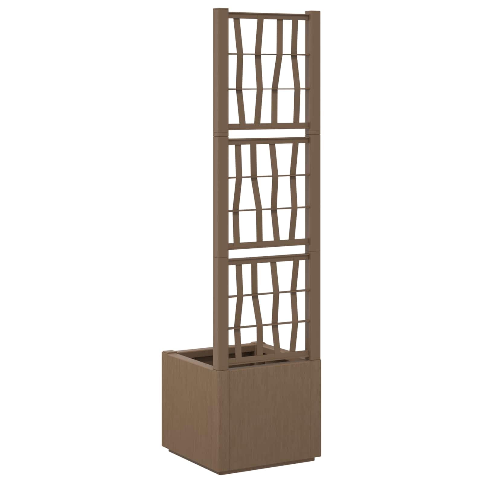 Maceta de jardín con enrejado marrón, 36 x 36 x 140 cm, maceta de plástico con ayuda para plantas trepadoras, jardinera de 38 L con enrejado para terraza, balcón y jardín